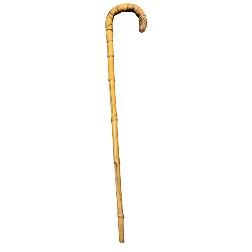 Whangee Bamboo Root Walking Stick 31 Inch Curved Crook Cane Vintage Boho ‎ Decor